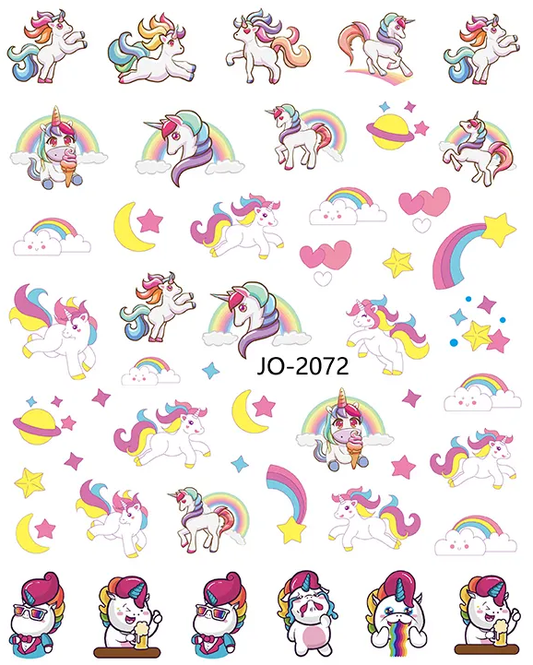 Unicorn Rainbow Nail Art Stickers – Fairy Tale Inspired Unicorns, Stars, Moons & Planet Decals for Magical Manicure Designs -Pony