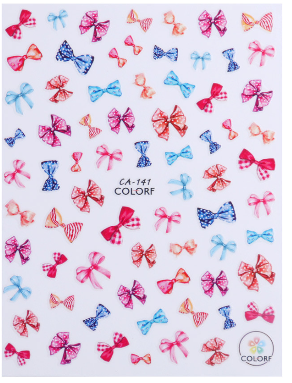 Cute Bow Nail Art Stickers – Pink & Blue Bows with Pattern Designs for Feminine Manicure Decals