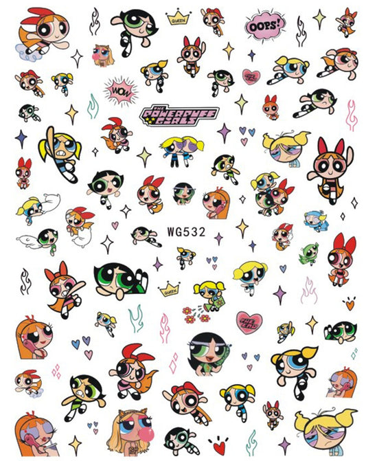 Superhero Funtastic Nail Art Stickers: Relive Nostalgia with Power Puff Girls! Vibrant Green, Pink, Red Power Heroes, Stars & Crowns Decals