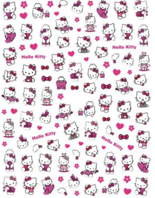 Nail Art Stickers of Kitty in Hot Pink Color with Hearts, Bow, Flowers, Hello Cat i Nail Art Designs - Nail Decoration DIY Crafts