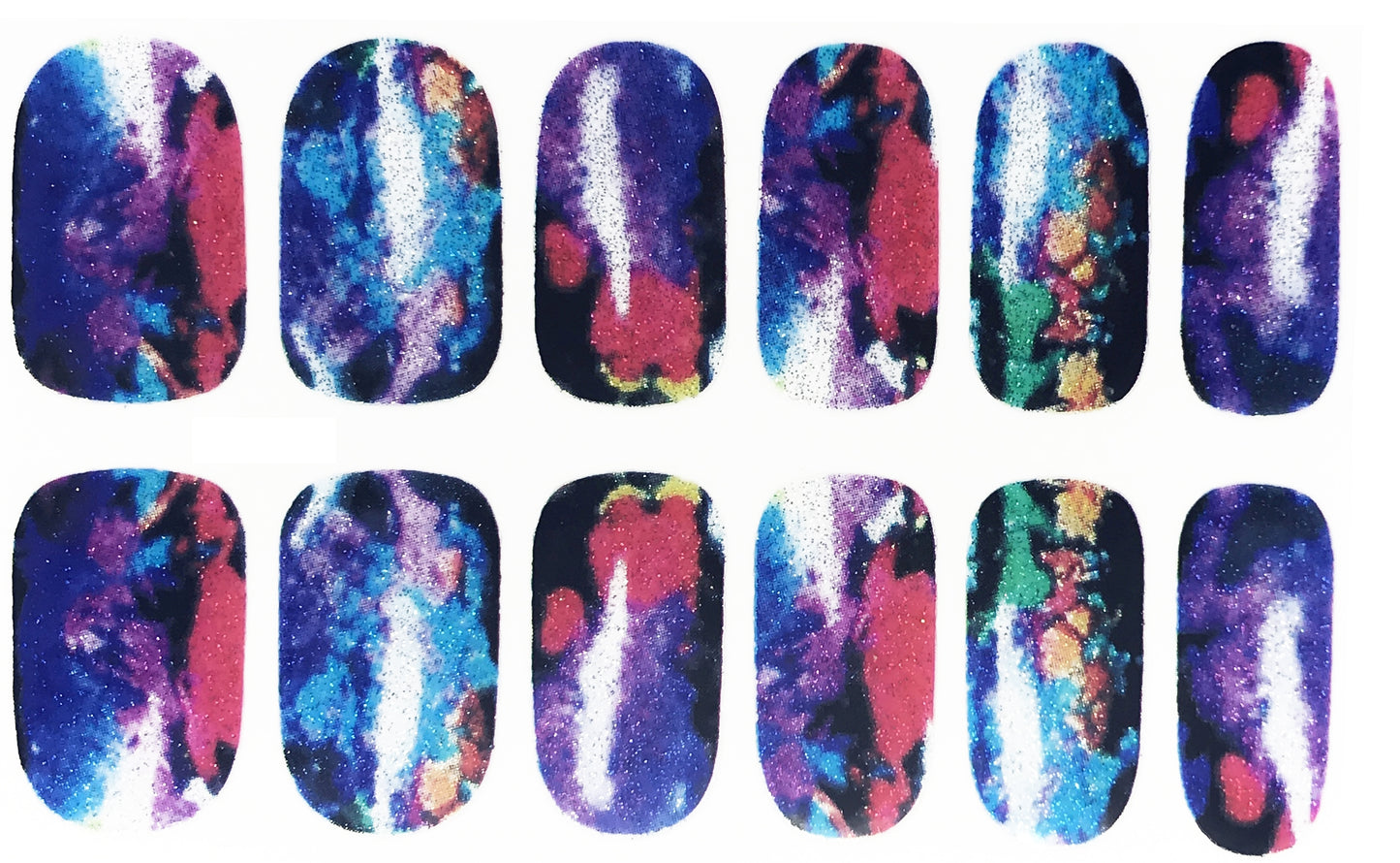Galaxy Watercolor Glitter Nail Wraps – Full Sheet 10 Nail Covers, Cosmic Paint Splatter Design, Salon Quality Nail Art Decals