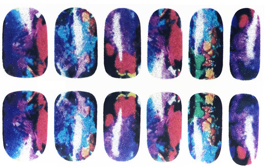 Galaxy Watercolor Glitter Nail Wraps – Full Sheet 10 Nail Covers, Cosmic Paint Splatter Design, Salon Quality Nail Art Decals