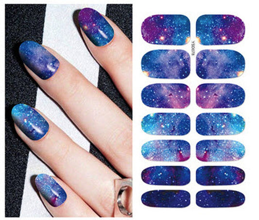 Dr Who Inspired Galaxy Ombre Nail Wraps – Purple Blue Cosmic Glitter Full Cover Nail Stickers, Salon Quality Space Manicure Decals