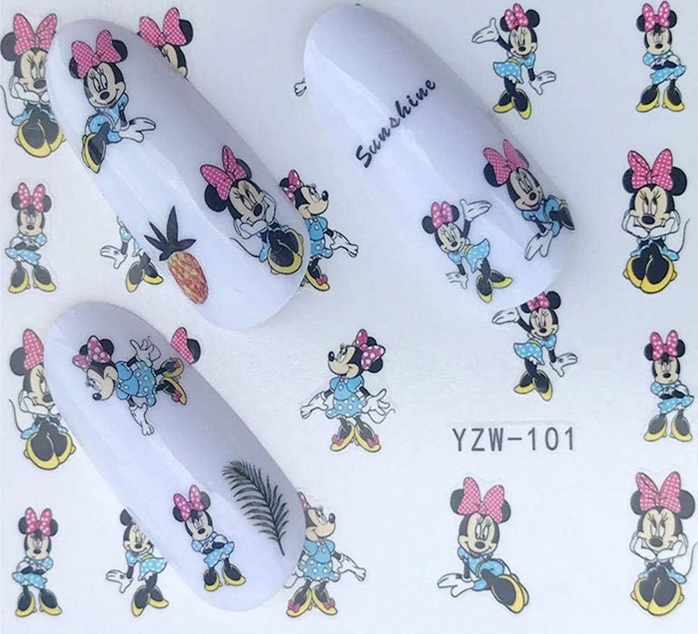 Cute Pink Bow Cartoon Mouse Girl Water Nail Decals – Over 20 Kawaii Character Designs for Girls Manicure Art