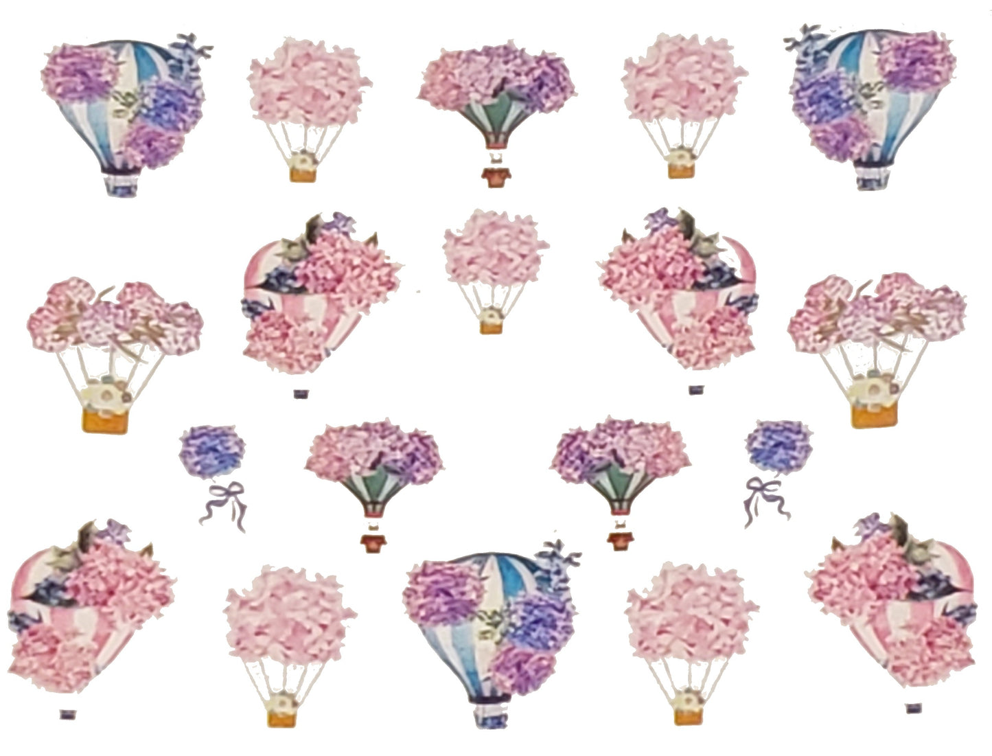 Floral Hot Air Balloon Water Transfer Nail Decals – Pink Hydrangea Balloon Nail Stickers Spring Nail Art Manicure DIY Craft Supplies
