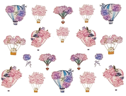 Floral Hot Air Balloon Water Transfer Nail Decals – Pink Hydrangea Balloon Nail Stickers Spring Nail Art Manicure DIY Craft Supplies