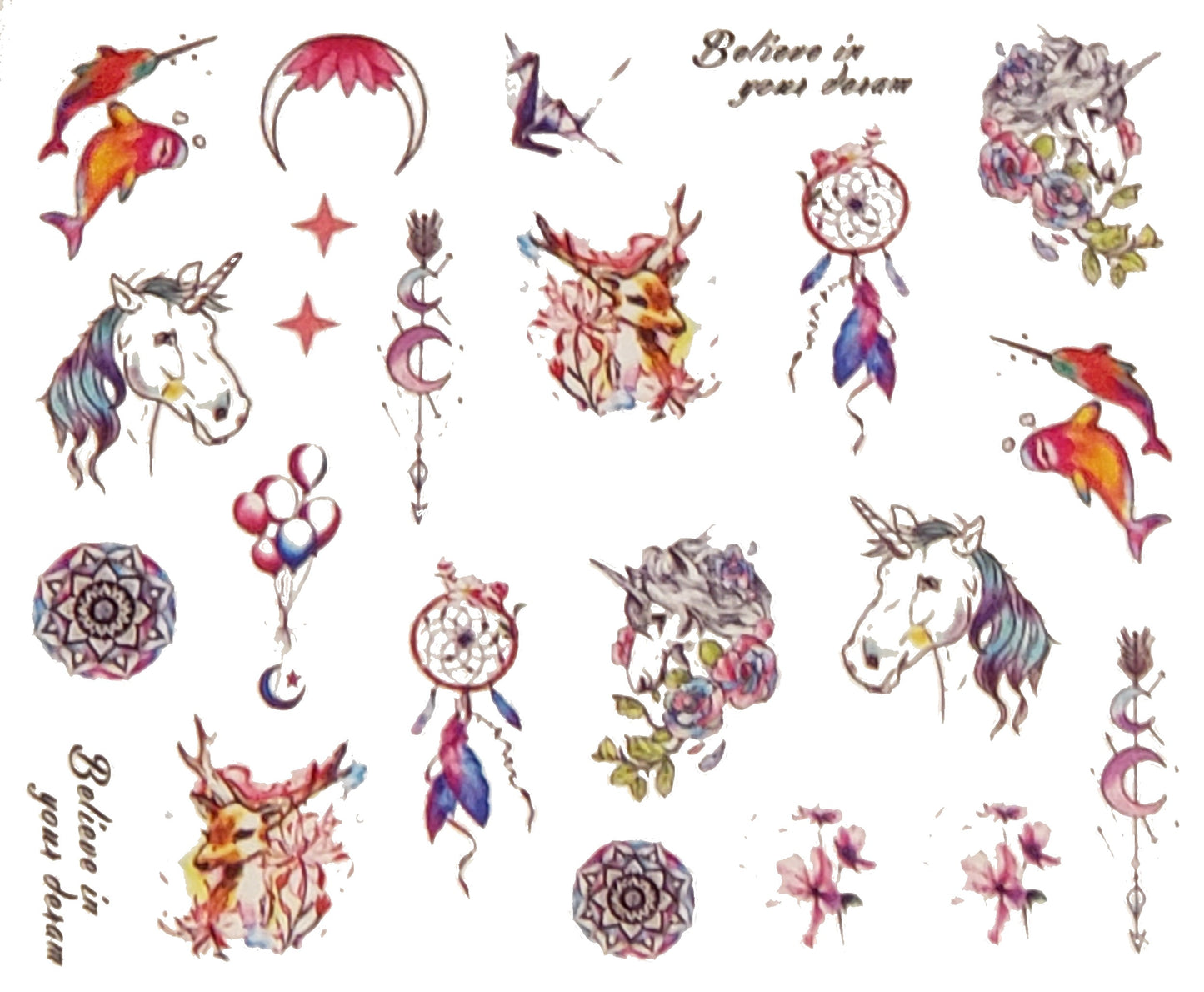 Enchanting 'Believe in Your Dreams' Water Decals: Unicorns, Moons, Stars & Mandalas for Stunning Nail Art Creations - Crafts resin