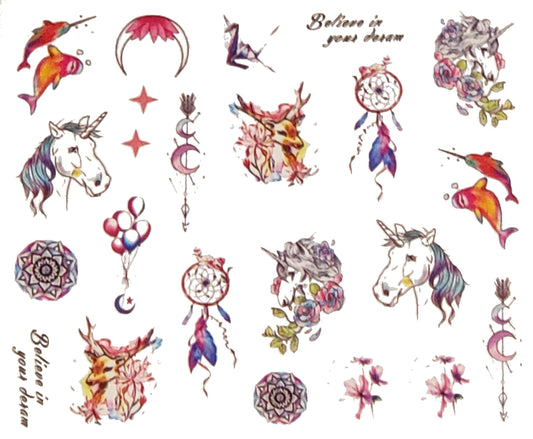 Enchanting 'Believe in Your Dreams' Water Decals: Unicorns, Moons, Stars & Mandalas for Stunning Nail Art Creations - Crafts resin