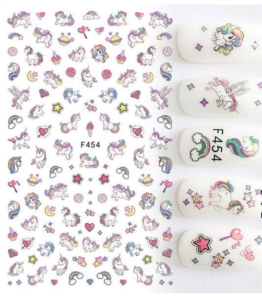 Unicorn Nail Stickers – Cute Rainbow Unicorn Nail Art Stickers – Kawaii Nail Decals – Cartoon Nail Designs – Kids Nail Art – Fantasy Nails