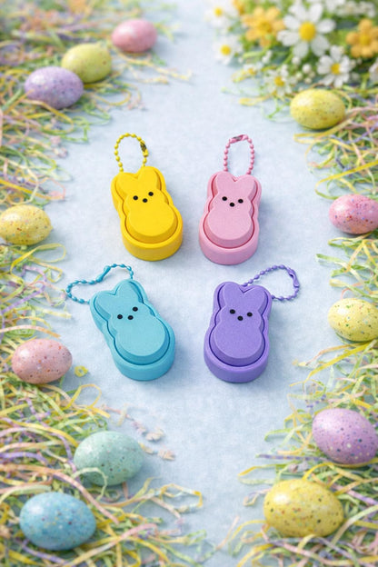 Marshmallow Bunny Clicker Keychain Fidget, Peeps, Easter Basket Stuffer, Goodie Bag Fillers, Classroom Gifts Prizes, Easter Egg Hunt Pastel