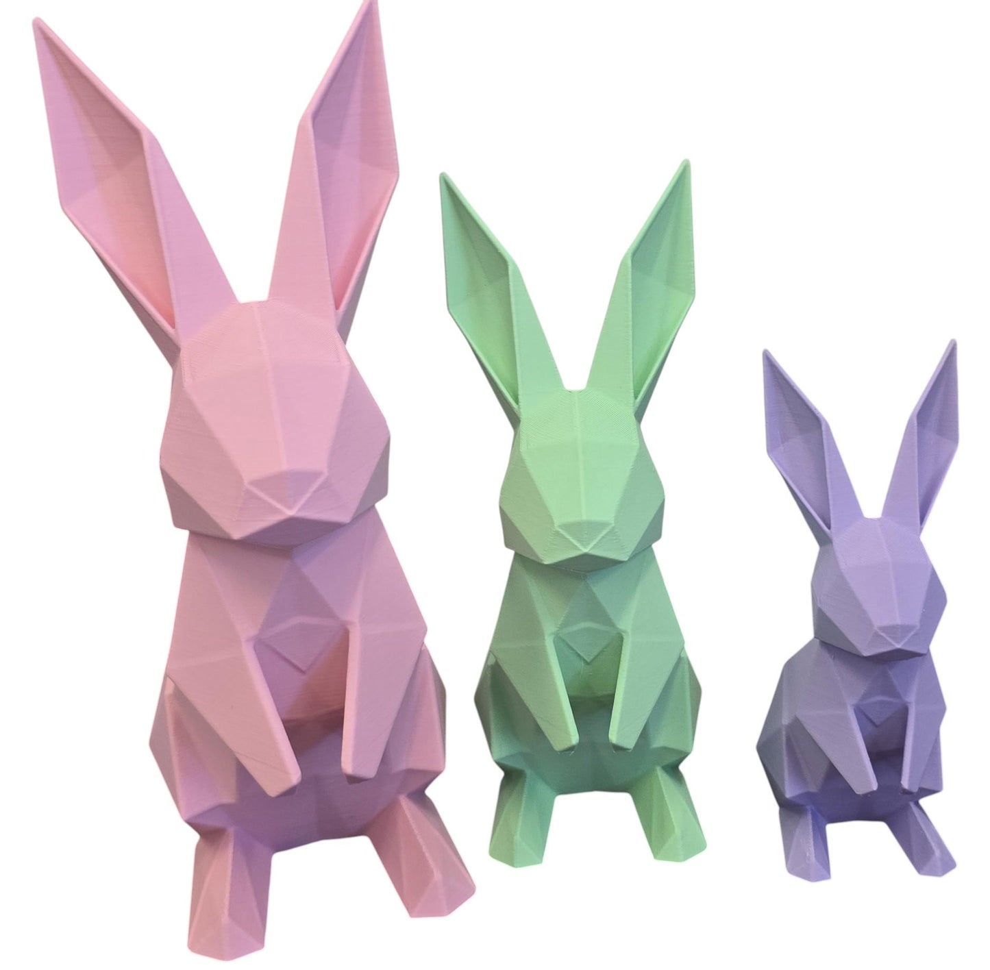 Origami Inspired 3D Printed Bunny Trio Set of Easter Rabbits 6in 8in 10in | Modern Spring Home Decor Tabletop Display | Lapins Style Origami