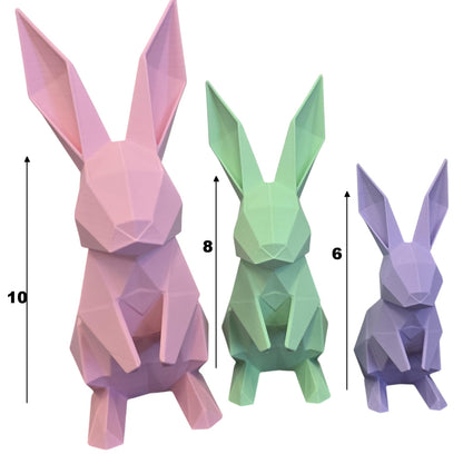 Origami Inspired 3D Printed Bunny Trio Set of Easter Rabbits 6in 8in 10in | Modern Spring Home Decor Tabletop Display | Lapins Style Origami