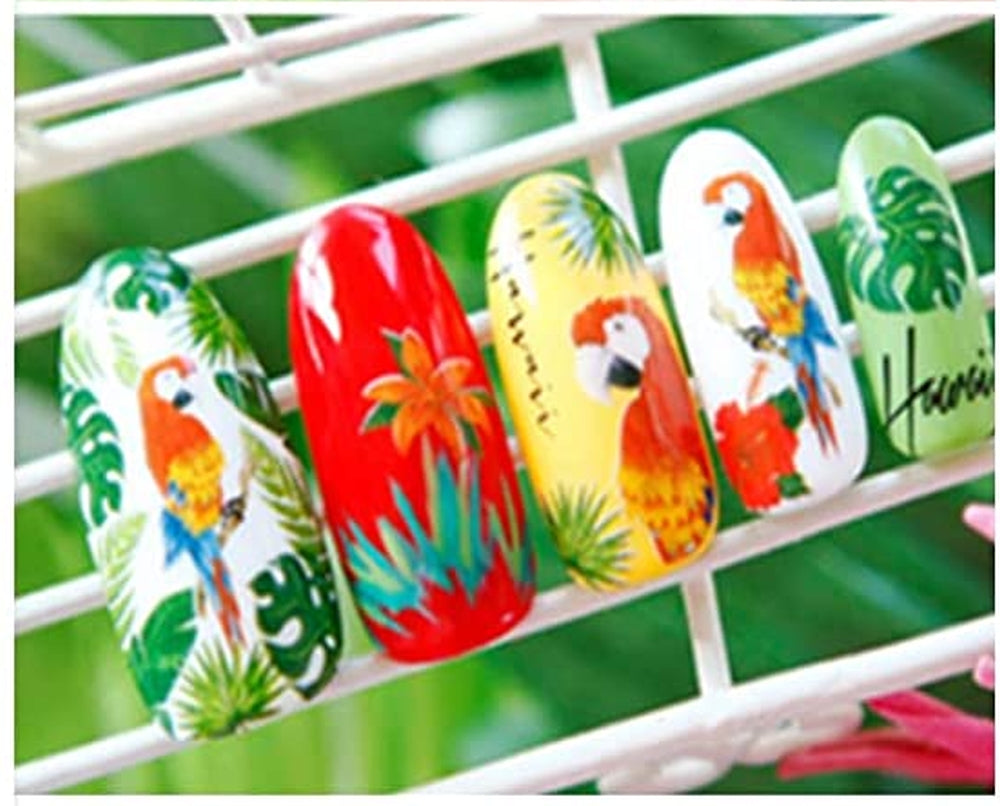 Paradise on Your Fingertips: Tropical Inspired Nail Art Stickers with Hibiscus, Palm Leaves, and Parrots - Vibrant Designs!