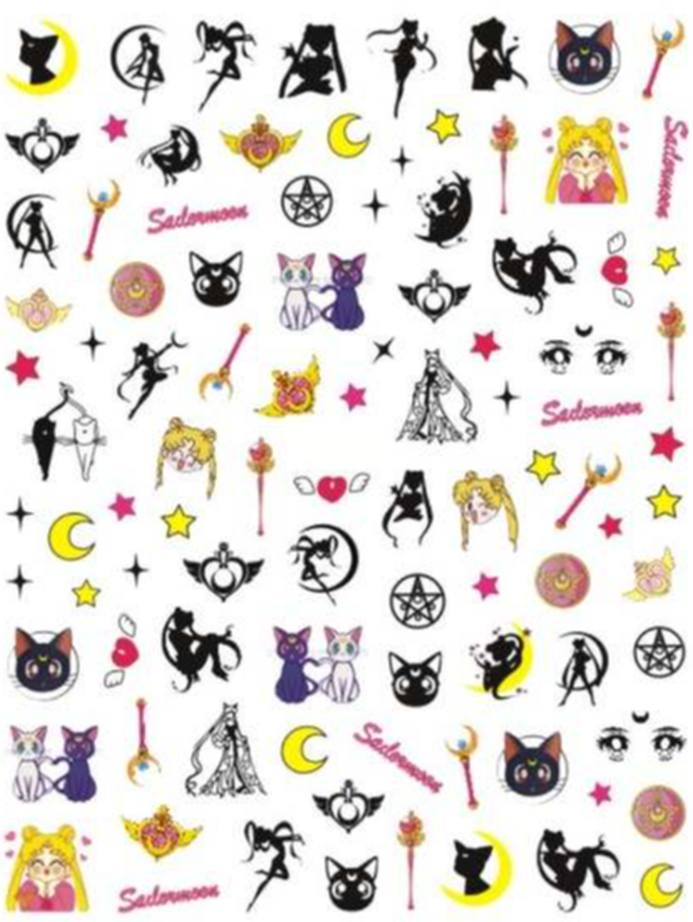 Kawaii Cartoon Anime Sailor Princess Luna Nail Art Stickers - Geek, Love, Heart, Wand, Star | Cute Accessories for Finger Nail Art |