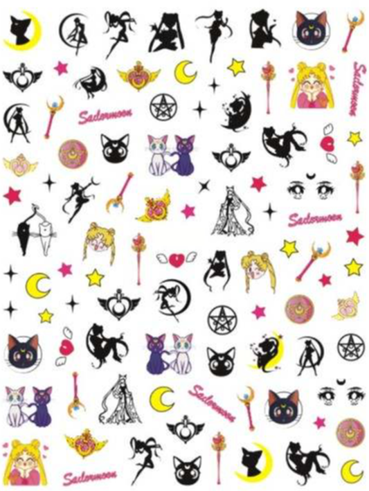 Kawaii Cartoon Anime Sailor Princess Luna Nail Art Stickers - Geek, Love, Heart, Wand, Star | Cute Accessories for Finger Nail Art |