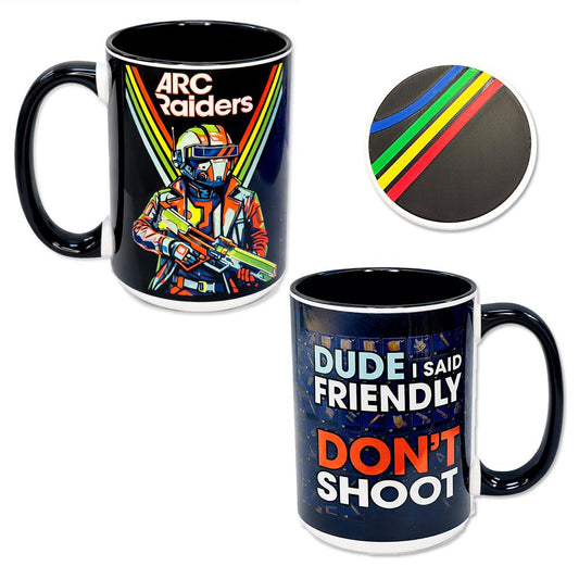 ARC Raiders Inspired 15oz Coffee Mug  ''Don't Shoot'' Edition – Features Anvil Blueprint – Matching Coaster – Collectible Gift for Gamers