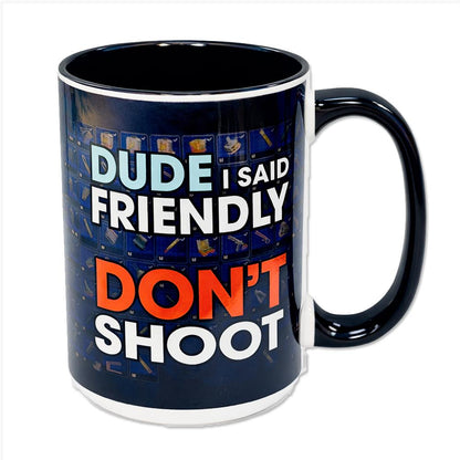 ARC Raiders Inspired 15oz Coffee Mug  ''Don't Shoot'' Edition – Features Anvil Blueprint – Matching Coaster – Collectible Gift for Gamers