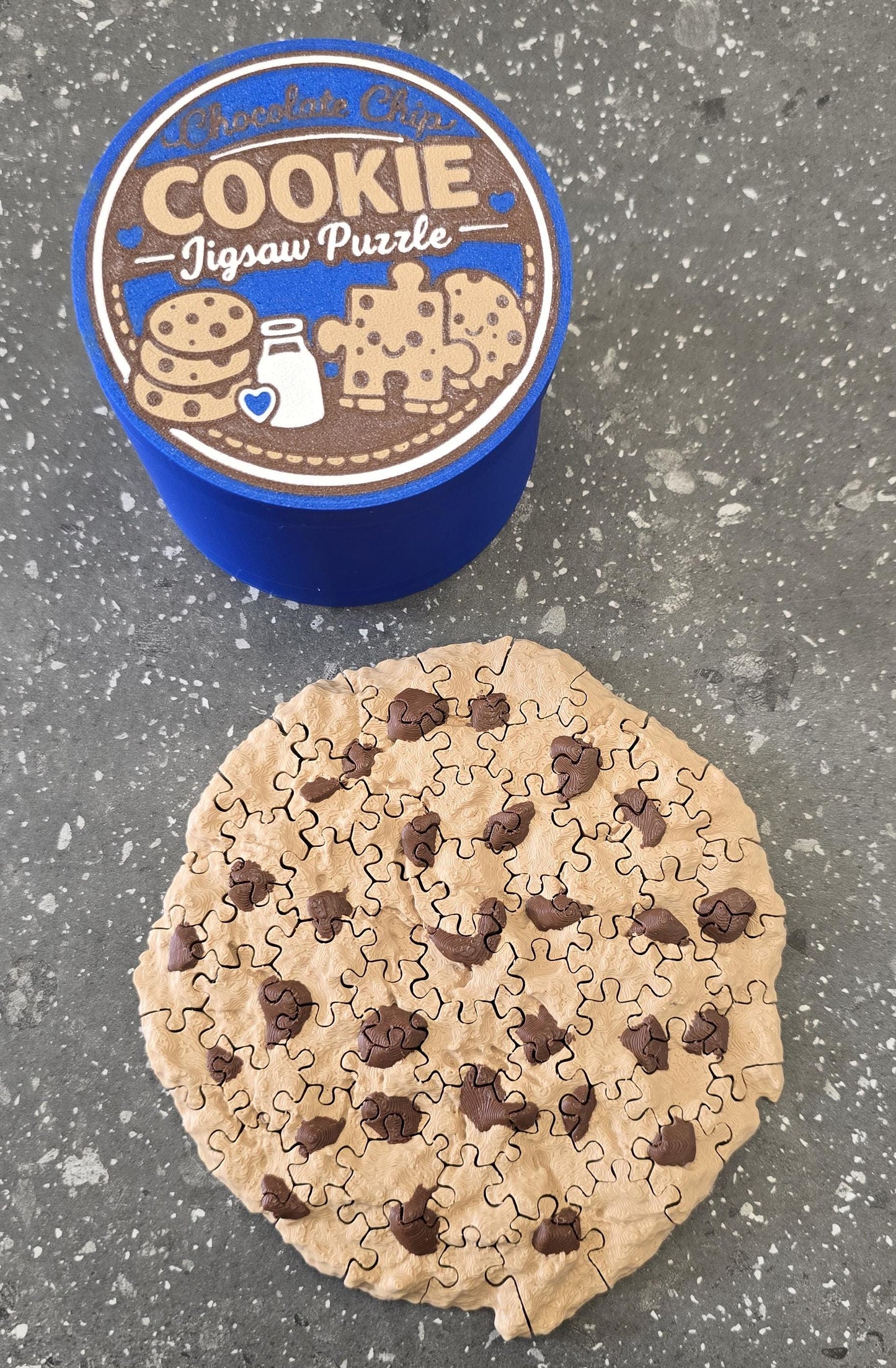 3D Printed Chocolate Chip Cookie Puzzle, 62-Piece Adult Jigsaw Puzzle, Cookie Puzzle Gift, Novelty Puzzle with Cookie Tin Container