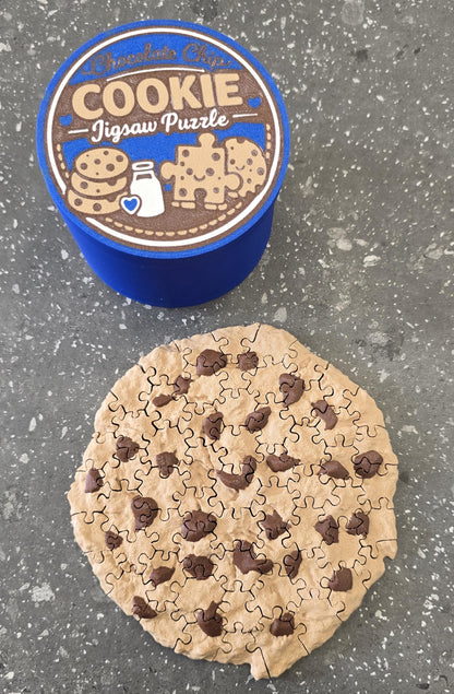 3D Printed Chocolate Chip Cookie Puzzle, 62-Piece Adult Jigsaw Puzzle, Cookie Puzzle Gift, Novelty Puzzle with Cookie Tin Container