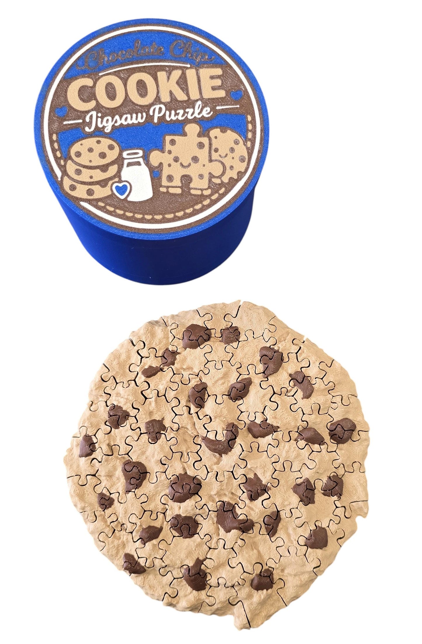 3D Printed Chocolate Chip Cookie Puzzle, 62-Piece Adult Jigsaw Puzzle, Cookie Puzzle Gift, Novelty Puzzle with Cookie Tin Container
