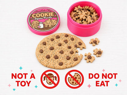 3D Printed Chocolate Chip Cookie Puzzle, 62-Piece Adult Jigsaw Puzzle, Cookie Puzzle Gift, Novelty Puzzle with Cookie Tin Container