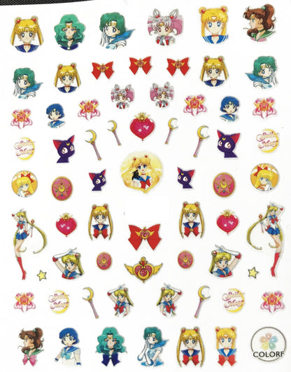 Anime Sailor Kawaii Nail Stickers - Manga Cartoon - Geek, Love, Heart, Bows, Sailor Jupiter Stickers Kawaii - Moon