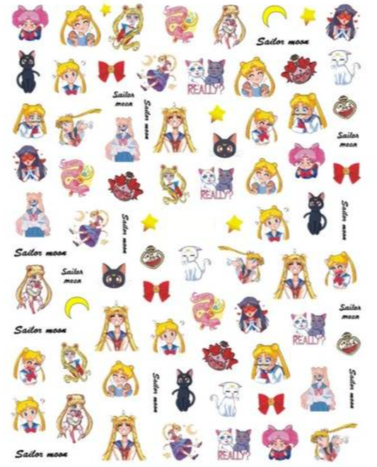 Drawing Anime Princess Sailor Luna Artemis Nail Art Stickers - Geek, Love, Heart, Wand, Stars Kawaii Nail Art Decoration Moon Princesses