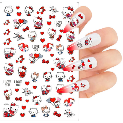 Kitty Nail Stickers – Valentine’s Day Kawaii Cats, Red & Pink Bows, Music Notes  Love Balloons – Cute “I Love You” Nail Art Decals