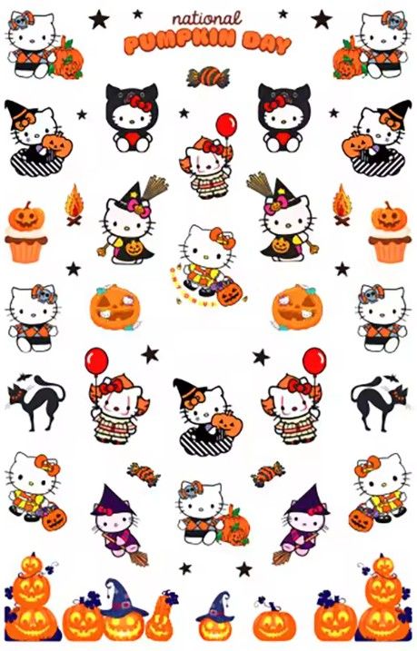Kitty Nail Stickers - Hello Halloween, Spooky Cute Cats, Red Bats Bones, Black Cat Pumpkin - Kawaii Nail Art Decals for Gel, Acrylic Nails