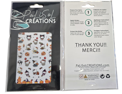 Kitty Nail Stickers - Hello Halloween, Spooky Cute Cats, Red Bats Bones, Black Cat Pumpkin - Kawaii Nail Art Decals for Gel, Acrylic Nails