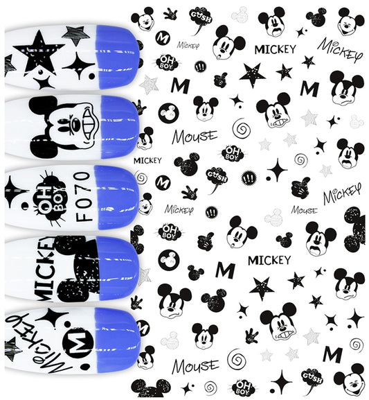 Black and White Retro Mickey Nail Stickers Decal for Disney Nail Art Glove Stars - M - Mouse