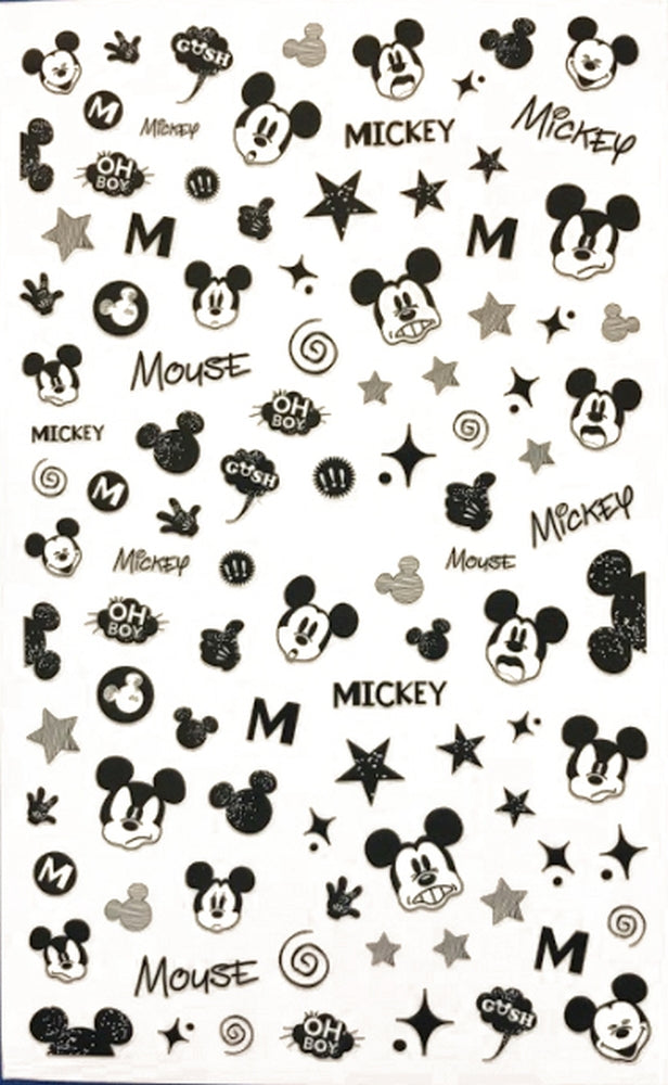 Black and White Retro Mickey Nail Stickers Decal for Disney Nail Art Glove Stars - M - Mouse