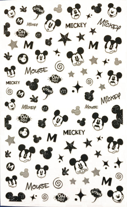 Black and White Retro Mickey Nail Stickers Decal for Disney Nail Art Glove Stars - M - Mouse