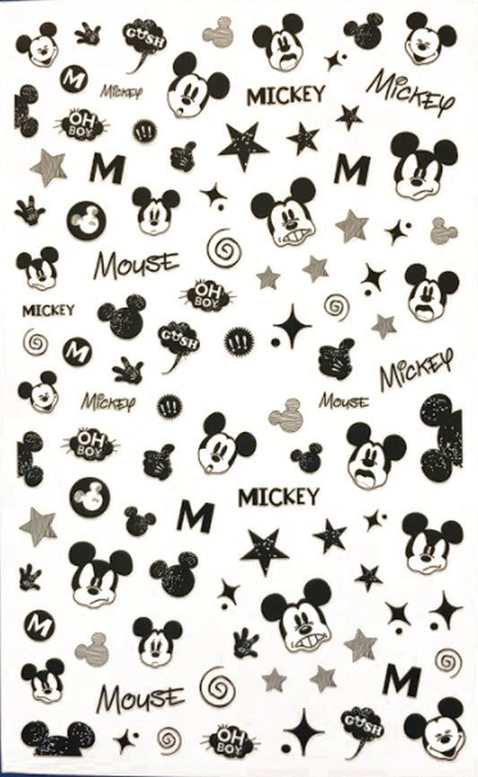 Black and White Retro Mickey Nail Stickers Decal for Disney Nail Art Glove Stars - M - Mouse