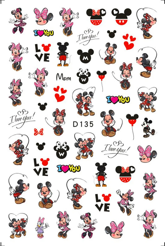 Ears Cute Minnie & Mickey in Love Nail Decals Sticker Salon Quality Nail Art Flower - Red Heart Ballon I Love You - Cute Mouse
