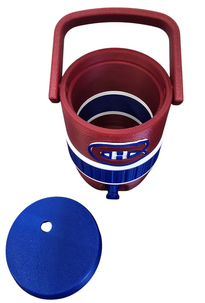 Hockey Playoff Can Koozie – Red, Blue & White 3D Printed Can Holder with Lid | Porte-canette hockey séries éliminatoires