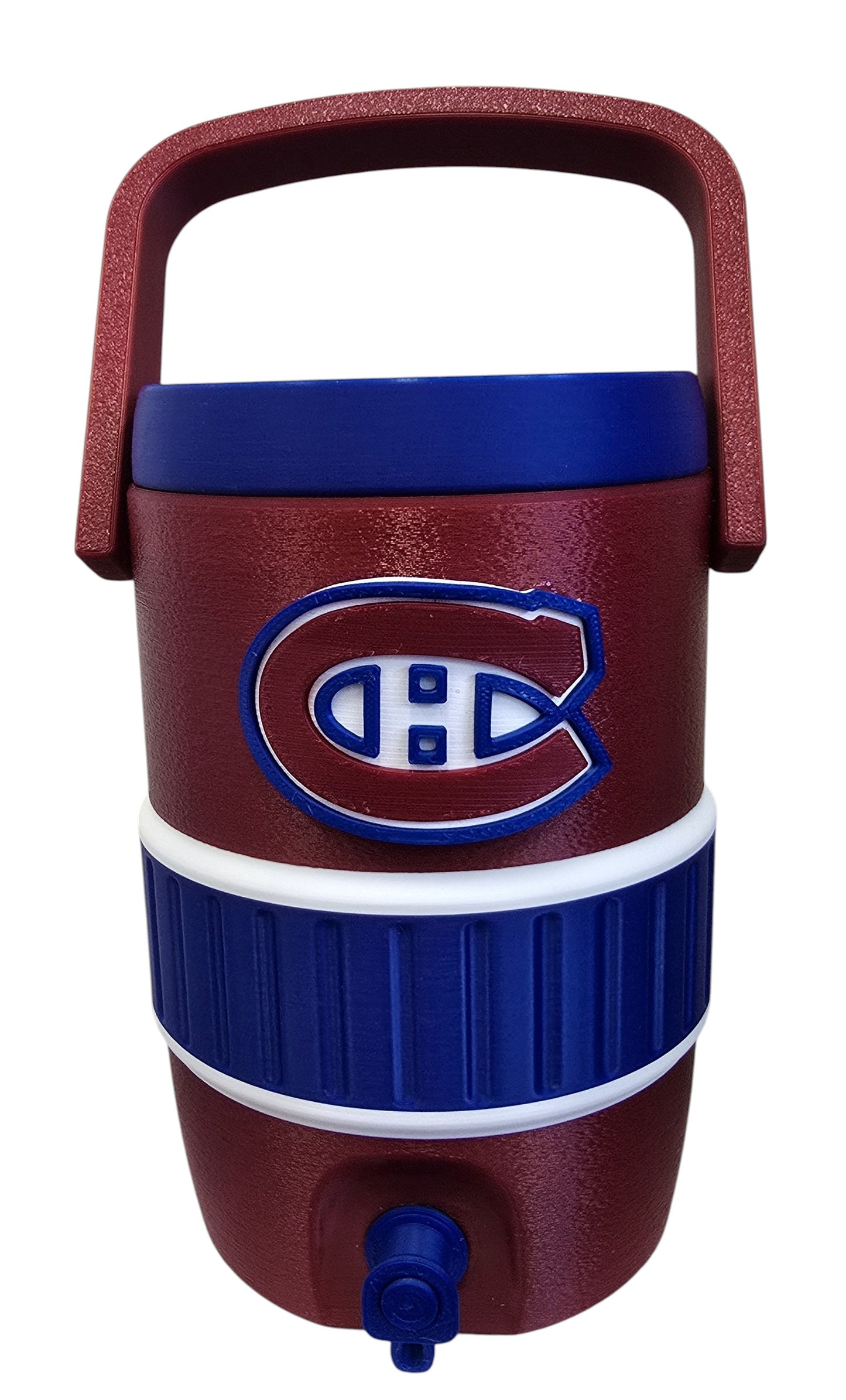 Hockey Playoff Can Koozie – Red, Blue & White 3D Printed Can Holder with Lid | Porte-canette hockey séries éliminatoires