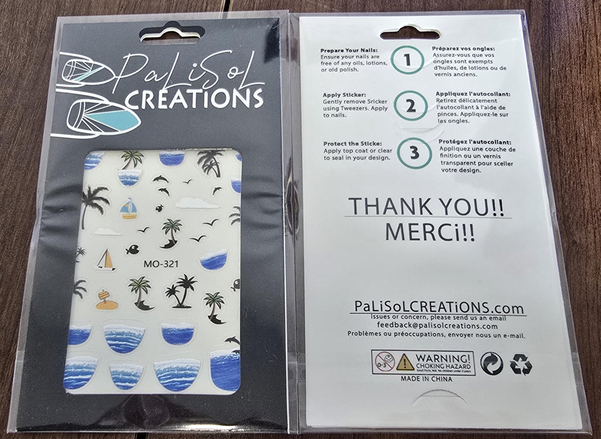 Beach Nail Art Stickers, Ocean Waves Palm Trees Dolphins Sailboat Tropical Self-Adhesive Nail Decals for Acrylic Gel Natural Nails | Pegatinas para uñas de Playa