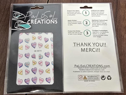 Conversation Heart Nail Art Stickers, Love Kiss Me Be Mine Valentine Self-Adhesive Nail Decals for Acrylic Gel Natural Nails | Calcomanías para Uñas con Corazones Pastel