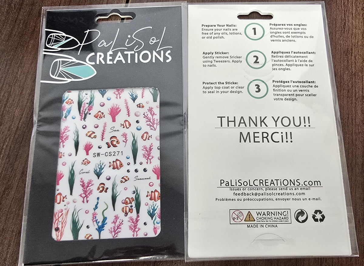 Clownfish Nail Art Stickers, Coral Seaweed Ocean Tropical Fish Self-Adhesive Nail Decals for Acrylic Gel Natural Nails, Summer Beach | Pegatinas para uñas Marinas