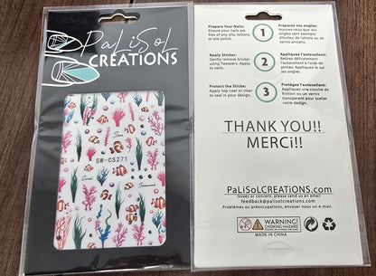 Clownfish Nail Art Stickers, Coral Seaweed Ocean Tropical Fish Self-Adhesive Nail Decals for Acrylic Gel Natural Nails, Summer Beach | Pegatinas para uñas Marinas