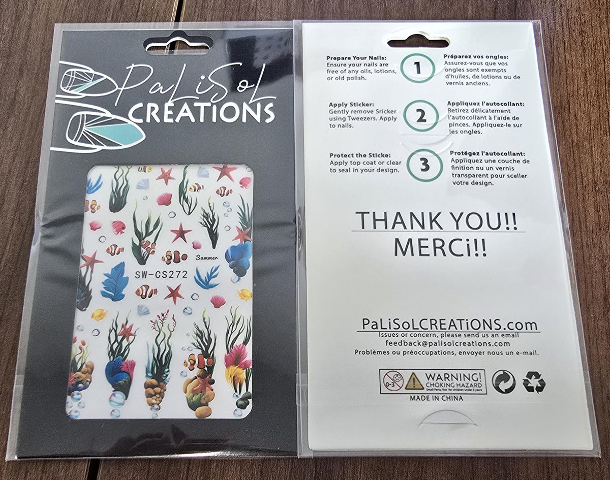 Clownfish Starfish Nail Art Stickers, Seaweed Coral Ocean Summer Self-Adhesive Nail Decals for Acrylic Gel Natural Nails | Pegatinas para uñas Marinas