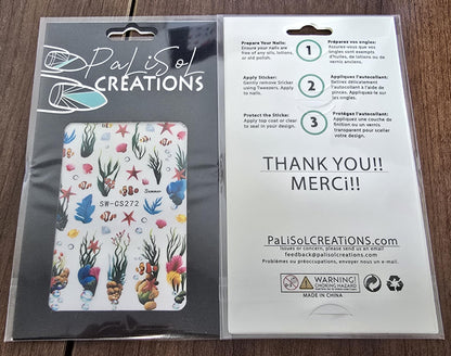 Clownfish Starfish Nail Art Stickers, Seaweed Coral Ocean Summer Self-Adhesive Nail Decals for Acrylic Gel Natural Nails | Pegatinas para uñas Marinas