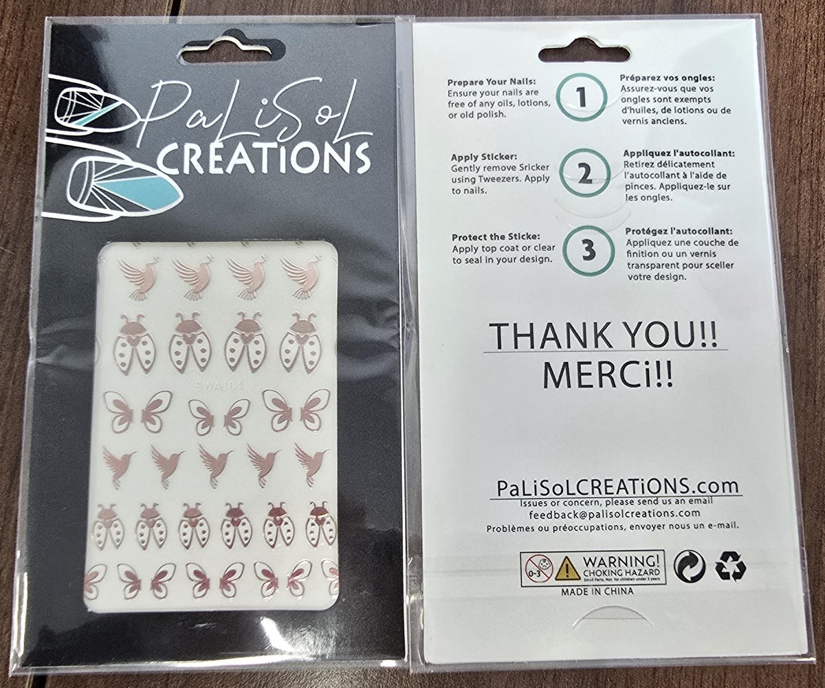 Pink Foil Nail Art Stickers, Hummingbird Butterfly Ladybug Dove Metallic Self-Adhesive Nail Decals for Acrylic Gel Natural Nails | Calcomanías 3D para Uñas con Mariposas