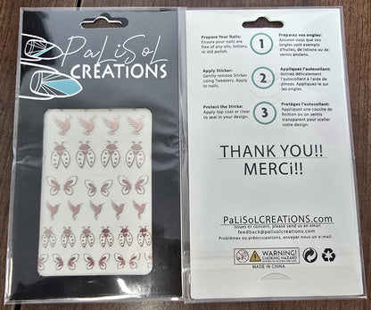 Pink Foil Nail Art Stickers, Hummingbird Butterfly Ladybug Dove Metallic Self-Adhesive Nail Decals for Acrylic Gel Natural Nails | Calcomanías 3D para Uñas con Mariposas