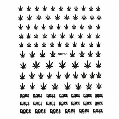 Black Cannabis Leaf Nail Stickers, Weed Marijuana Nail Art Decals, Dope Nails, 420 Stoner Manicure, Pot Leaf Nail Design