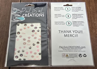3D Cat Paw Print Nail Art Stickers, Pink Black White Glitter Kitty Self-Adhesive Nail Decals for Acrylic Gel Natural Nails | Calcomanías 3D para Uñas con Huellitas