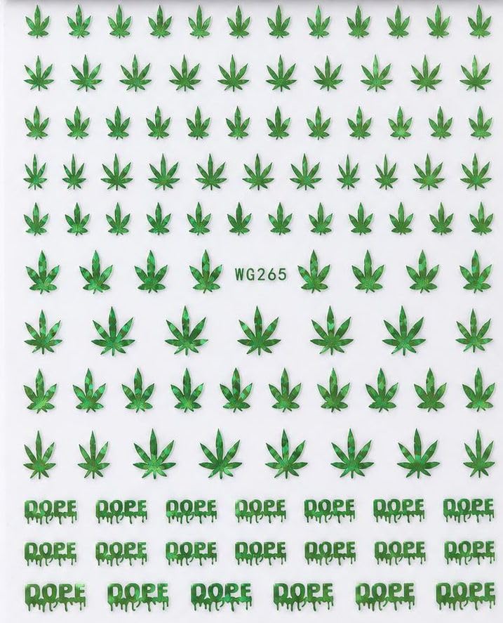 Green Leaf 3D Nail Art Stickers, Self-Adhesive Nail Decals for Acrylic, Gel & Press-On Nails | Calcomanías 3D para Uñas con Hojas Verdes