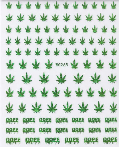 Green Leaf 3D Nail Art Stickers, Self-Adhesive Nail Decals for Acrylic, Gel & Press-On Nails | Calcomanías 3D para Uñas con Hojas Verdes