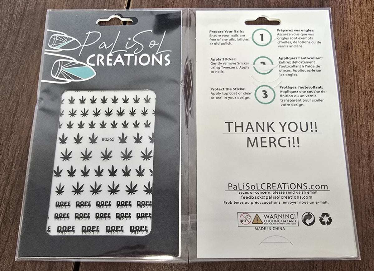 Black Cannabis Leaf Nail Stickers, Weed Marijuana Nail Art Decals, Dope Nails, 420 Stoner Manicure, Pot Leaf Nail Design